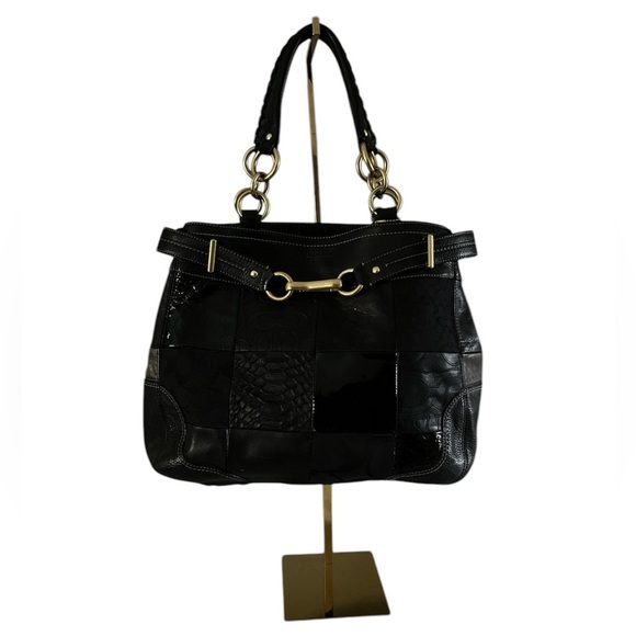 Coach Hamptons Patchwork Carryall Black Leather Gold Hardware Tote - Picture 3 of 17